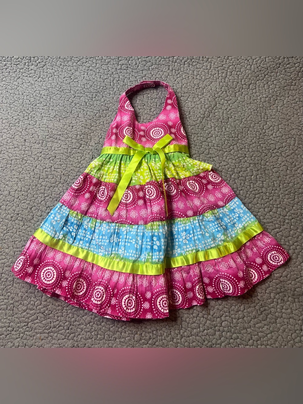 Blueberi Boulevard Girls 18 Months Halter Tiered Sundress Geometric Pink Blue